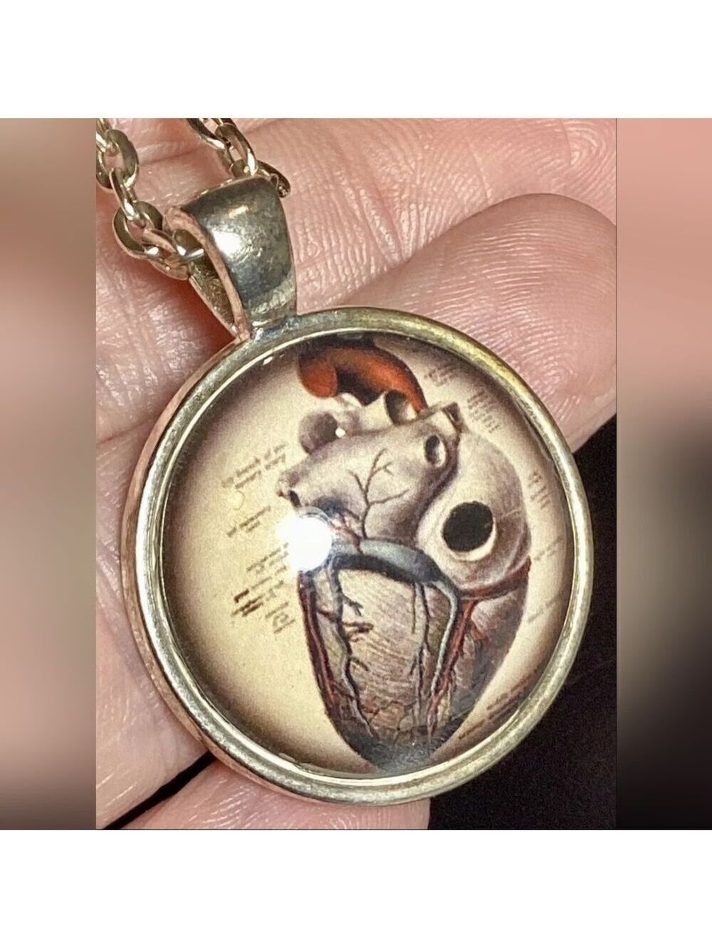 Vintage Steampunk Unique! Anatomical Round Heart Pendant Necklace-24”